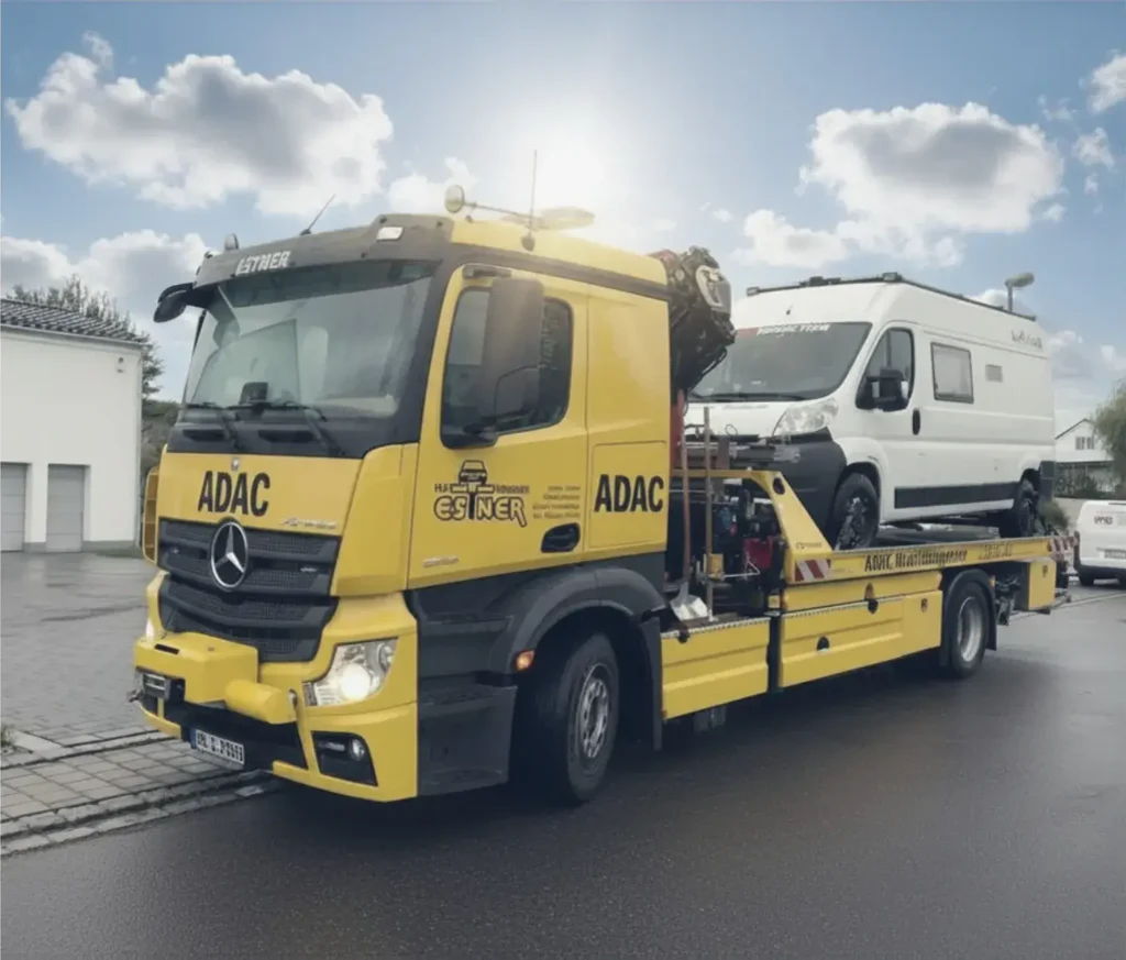 Abschleppdienst von Estner beim Transport eines Fahrzeugs auf dem Abschleppwagen
