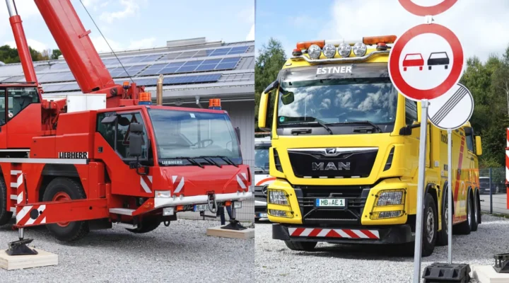 Autokran und Schwerlast-LKW von Estner am Standort Irschenberg für Kranservice und Schwertransport